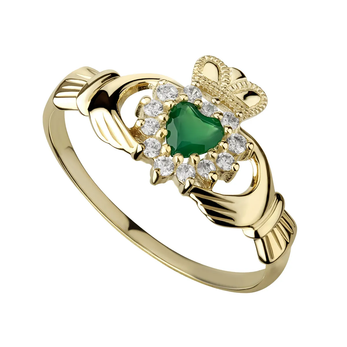 10k Gold Claddagh Ring With Green Agate Heart 1...