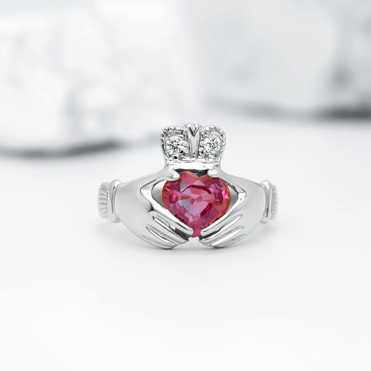 Claddagh Engagement Ring with Ruby and Diamonds Photo 1 