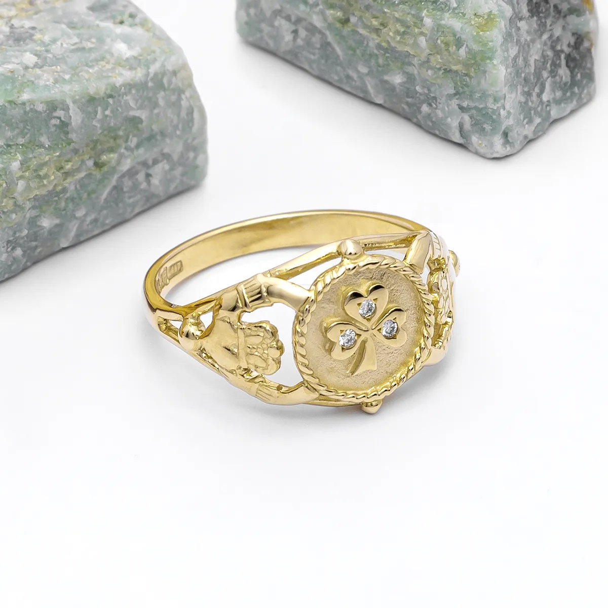 Gents 14K Gold Shamrock Claddagh Ring Photo 1 