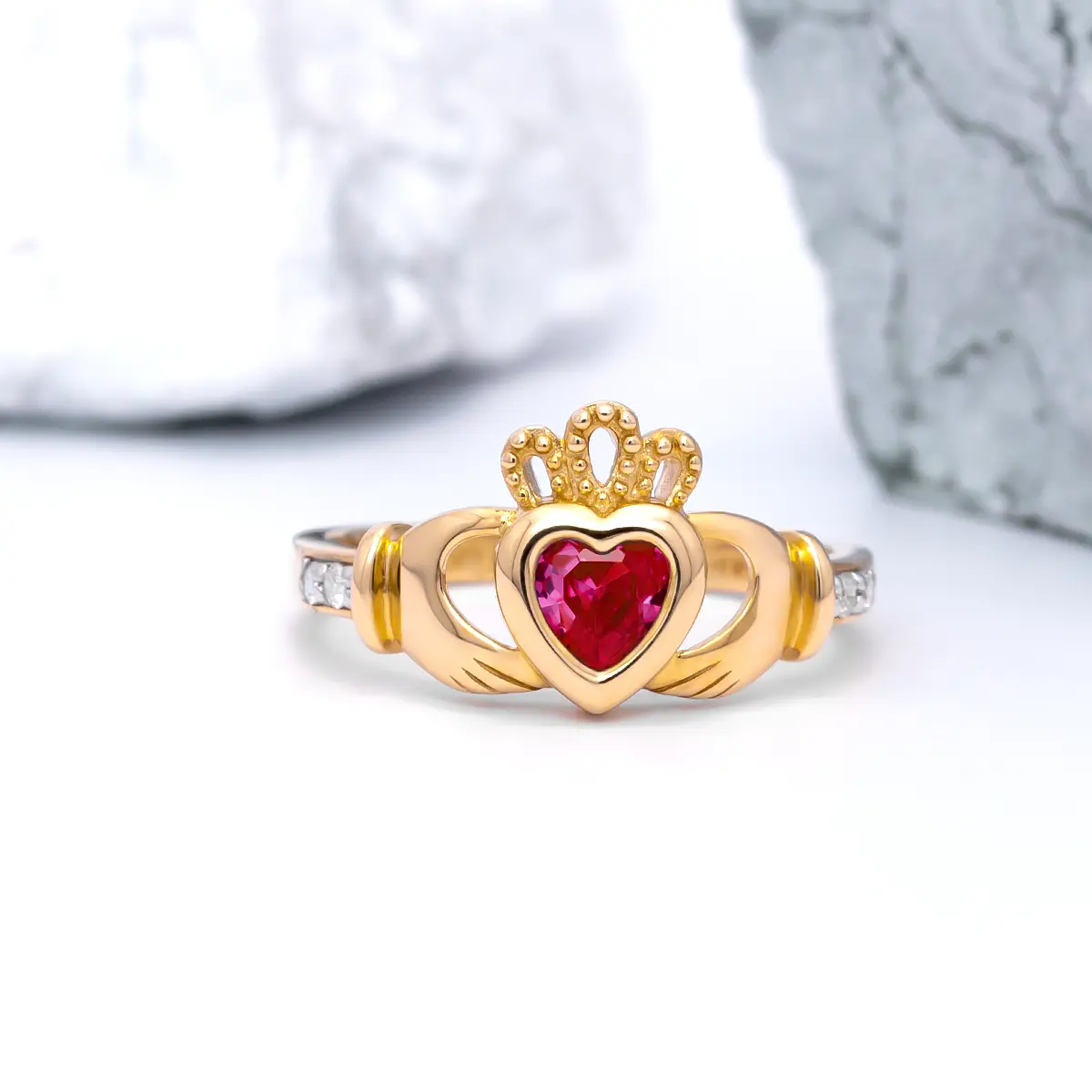 Gold July Claddagh Birthstone Ring Photo 2 