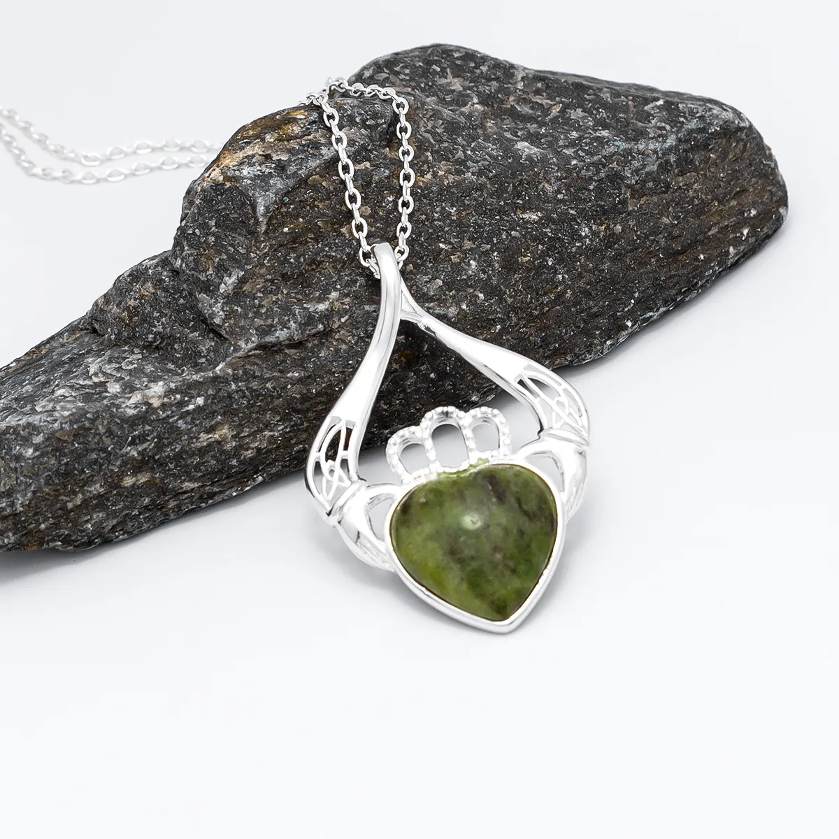 Connemara Marble Sterling Silver Claddagh Necklace