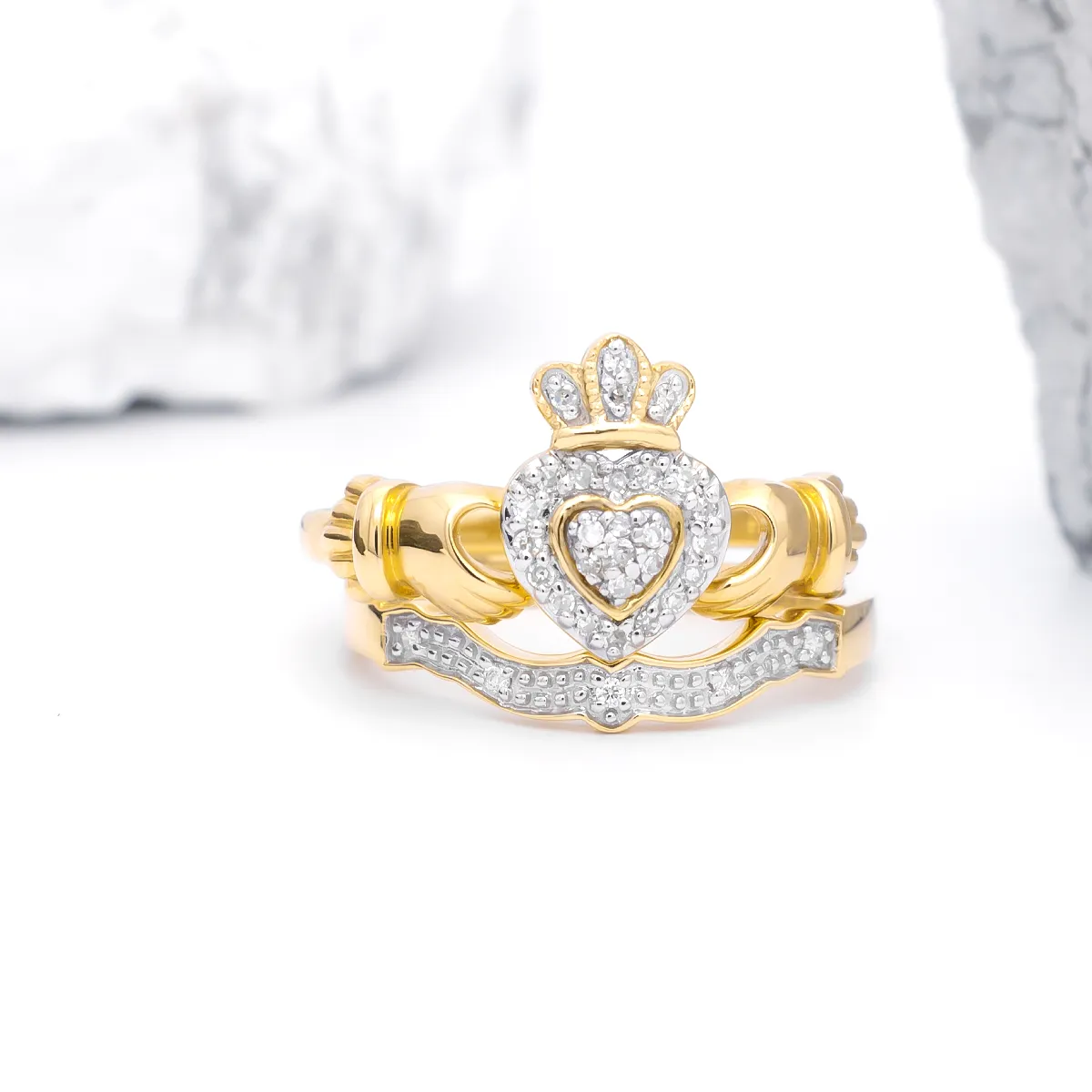 Diamond Irish Claddagh Engagement Ring Set