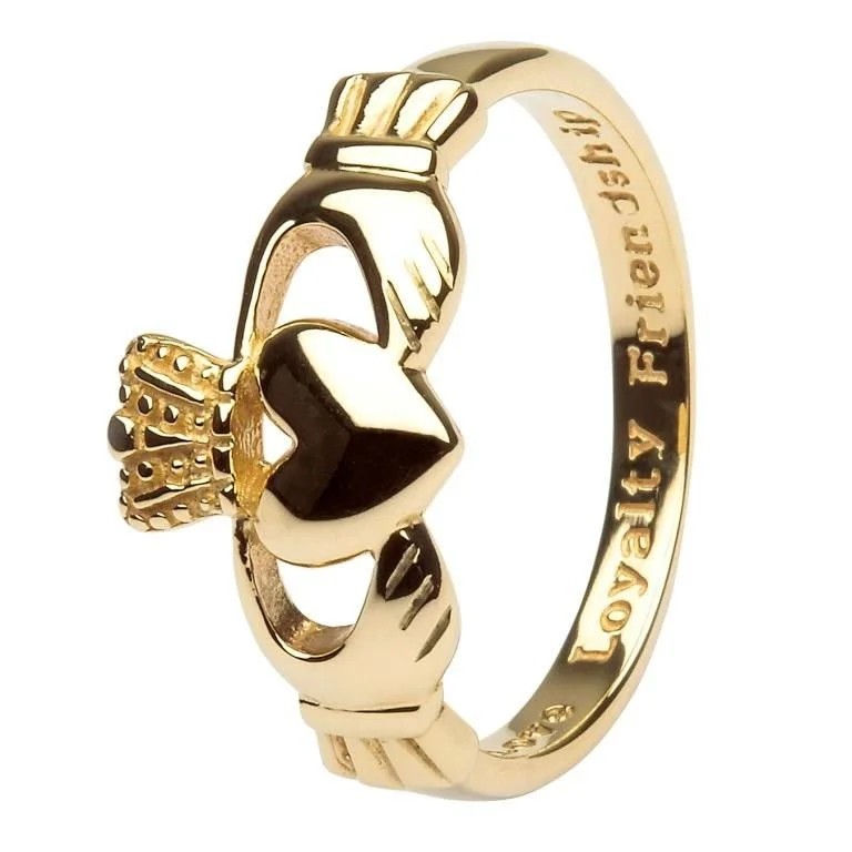 Mens 14k Gold Claddagh Ring Engraved with Love Loyalty and Friendship...