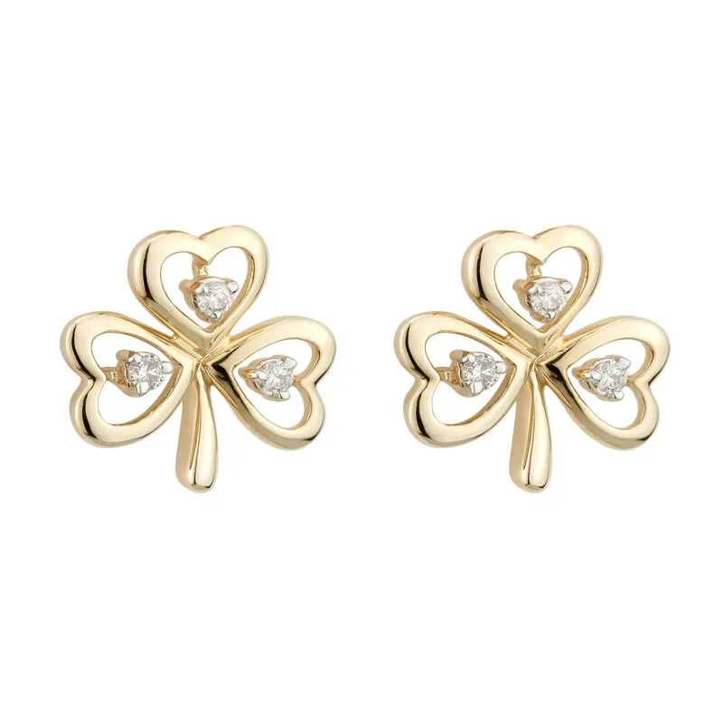 14k Gold Diamond Shamrock Earrings 0...