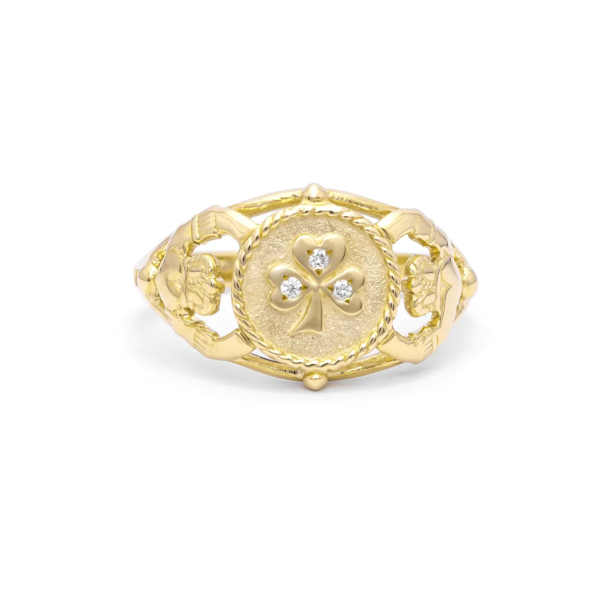 Gents 14K Gold Shamrock Claddagh Ring Photo 2 