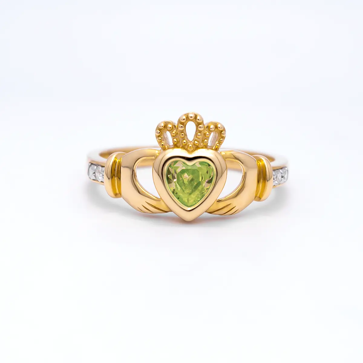 2 Gold August Claddagh Birthstone Ring 1webp...