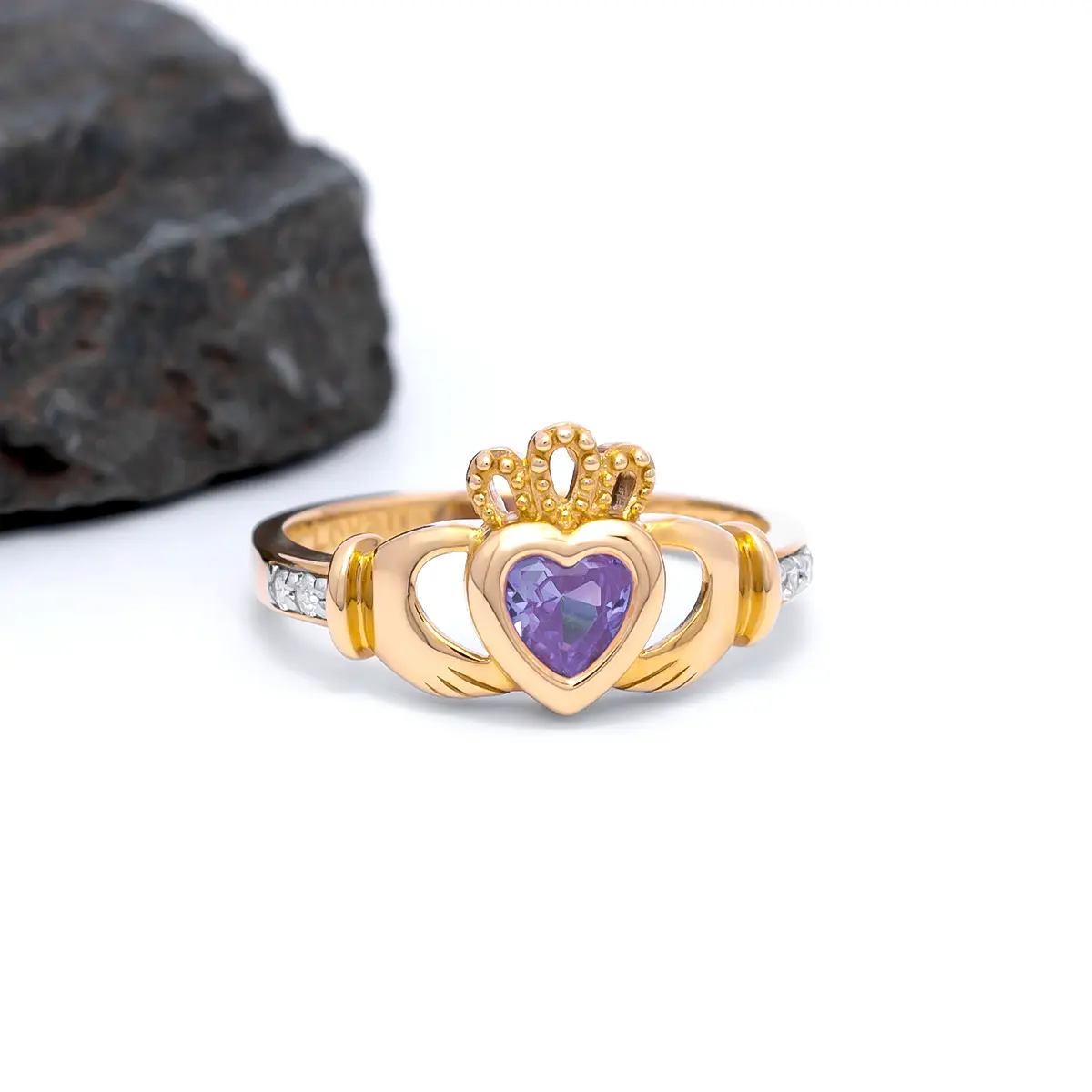 2 Gold June Claddagh Birthstone Ring 4webp...