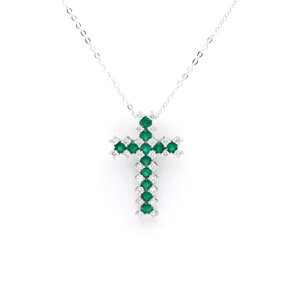 2 White Gold Emerald And Diamond Cross Pendant 1...