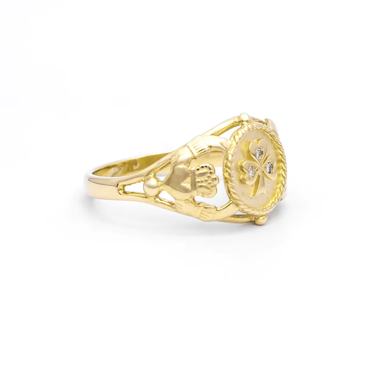 Gents 14K Gold Shamrock Claddagh Ring Photo 3 
