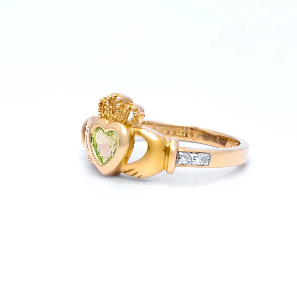 3 Gold August Claddagh Birthstone Ring 2webp...