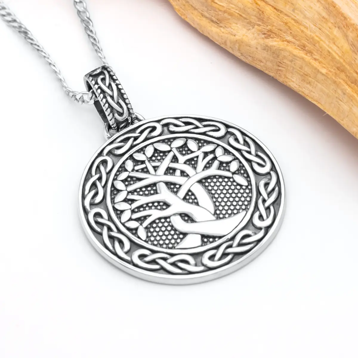 3 Mens Silver Tree Of Life Pendant 3...