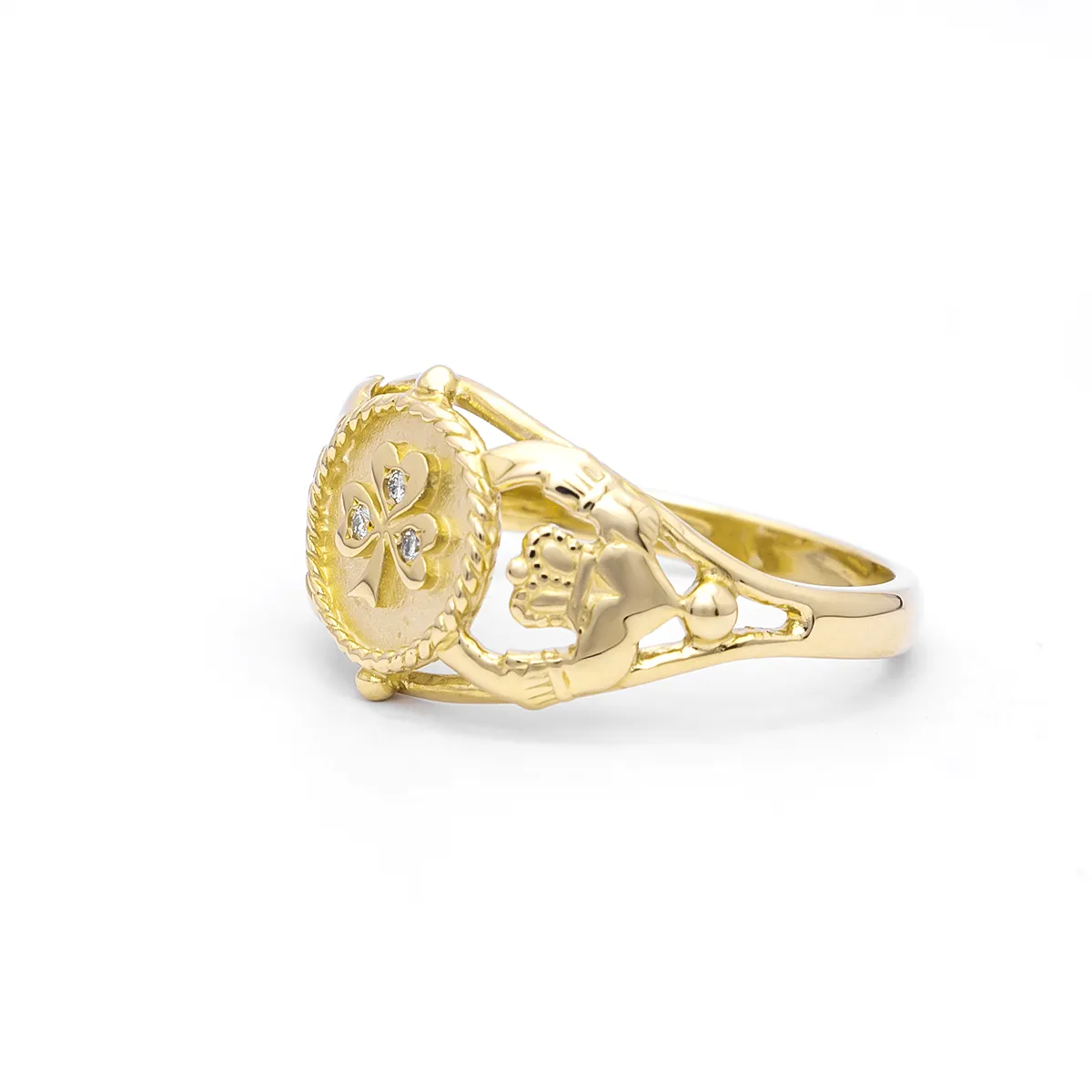 Gents 14K Gold Shamrock Claddagh Ring Photo 4 
