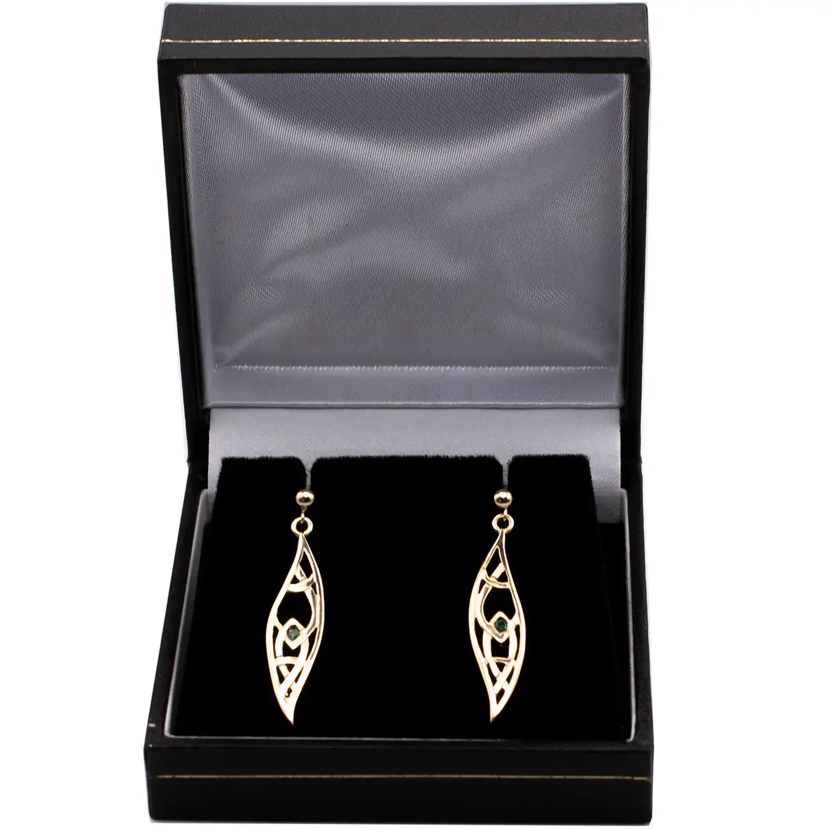 4 Gold Celtic Drop Earrings With Green Colored Diamonds 4...