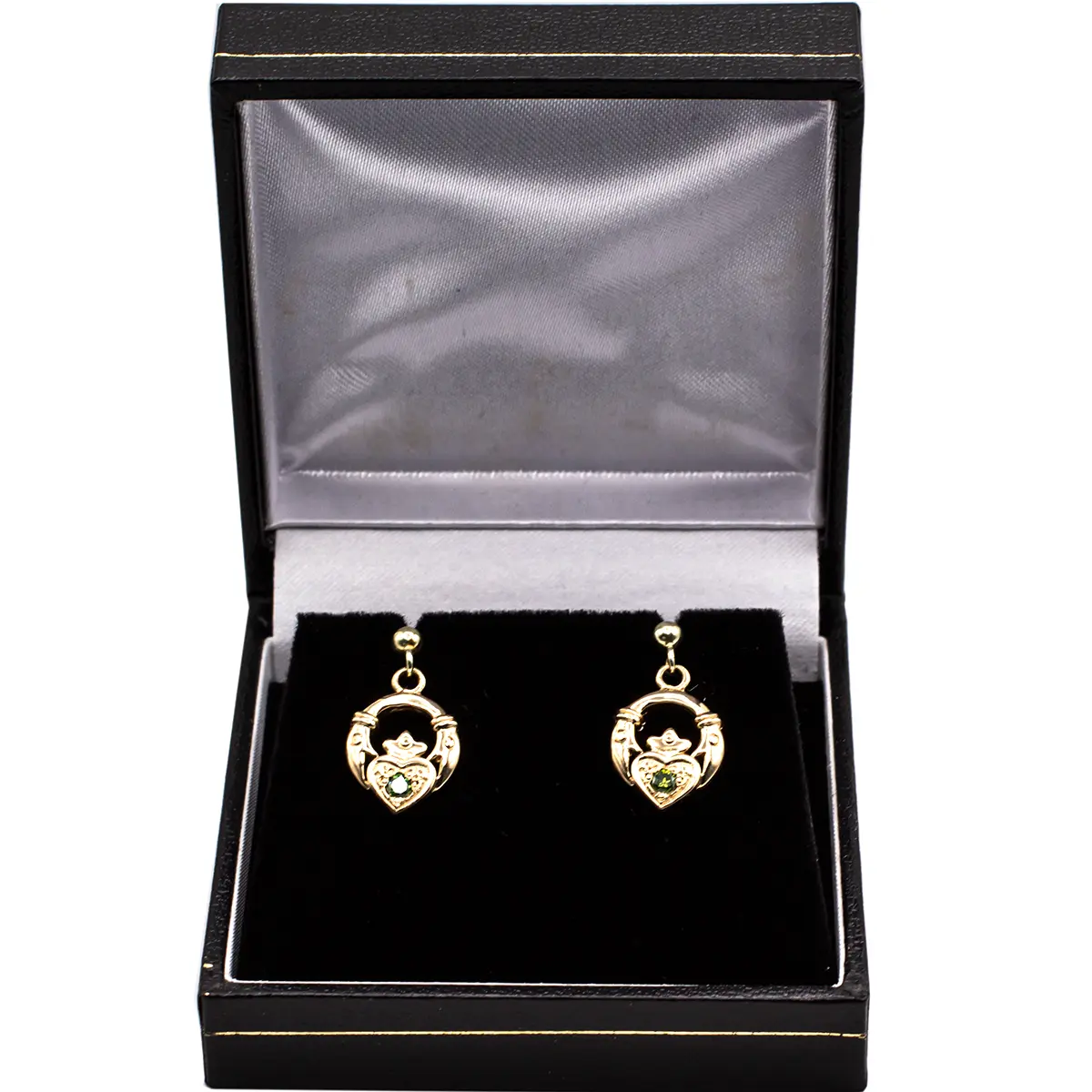 4 Gold Claddagh Drop Earrings With Green Colored Diamonds 5...