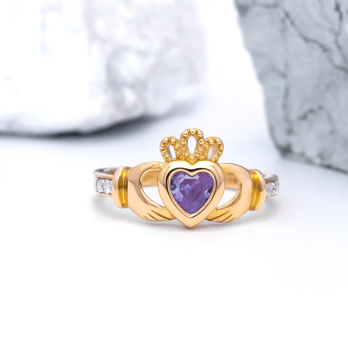 Gold June Claddagh Birthstone Ring Photo 5 