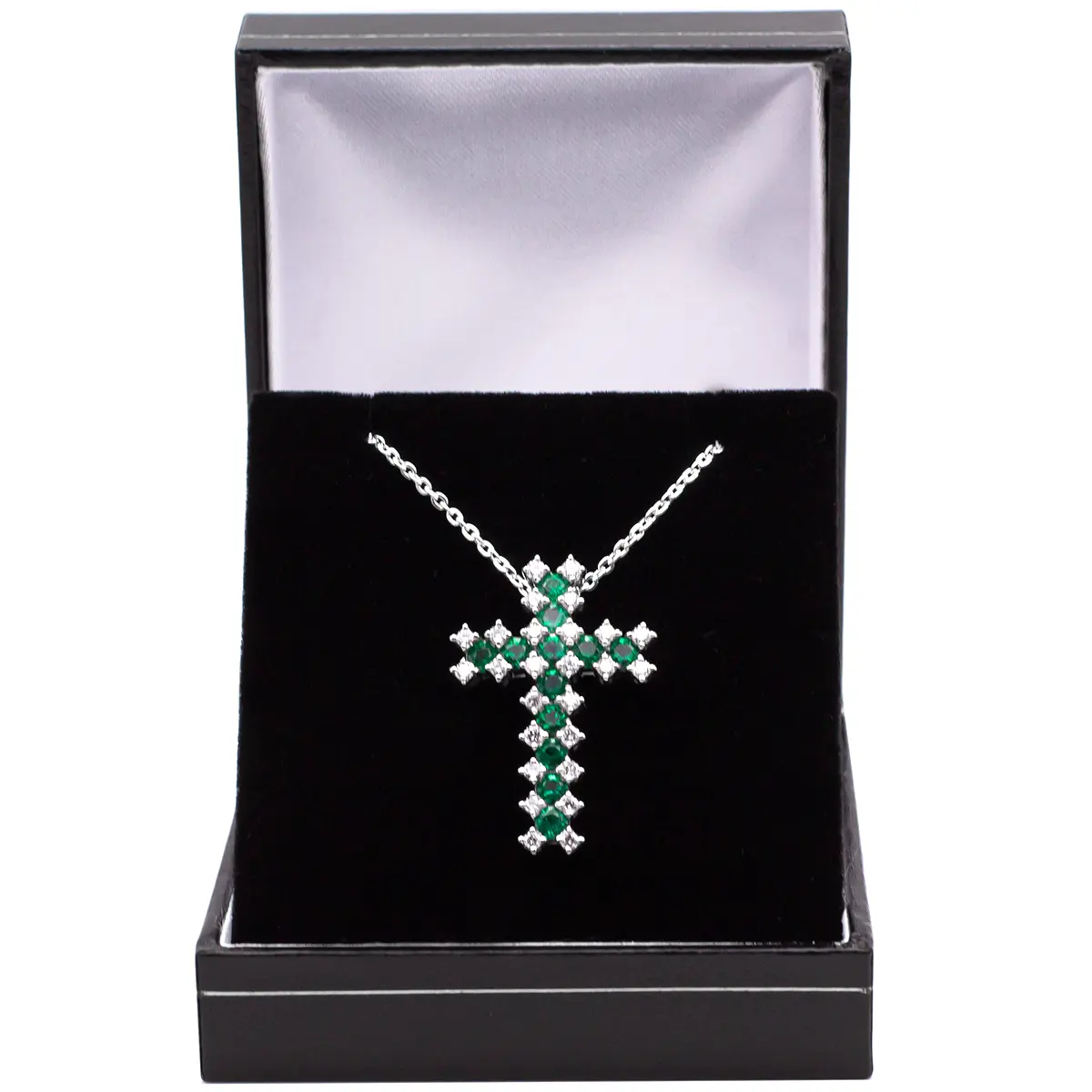 5 White Gold Emerald And Diamond Cross Pendant 5...