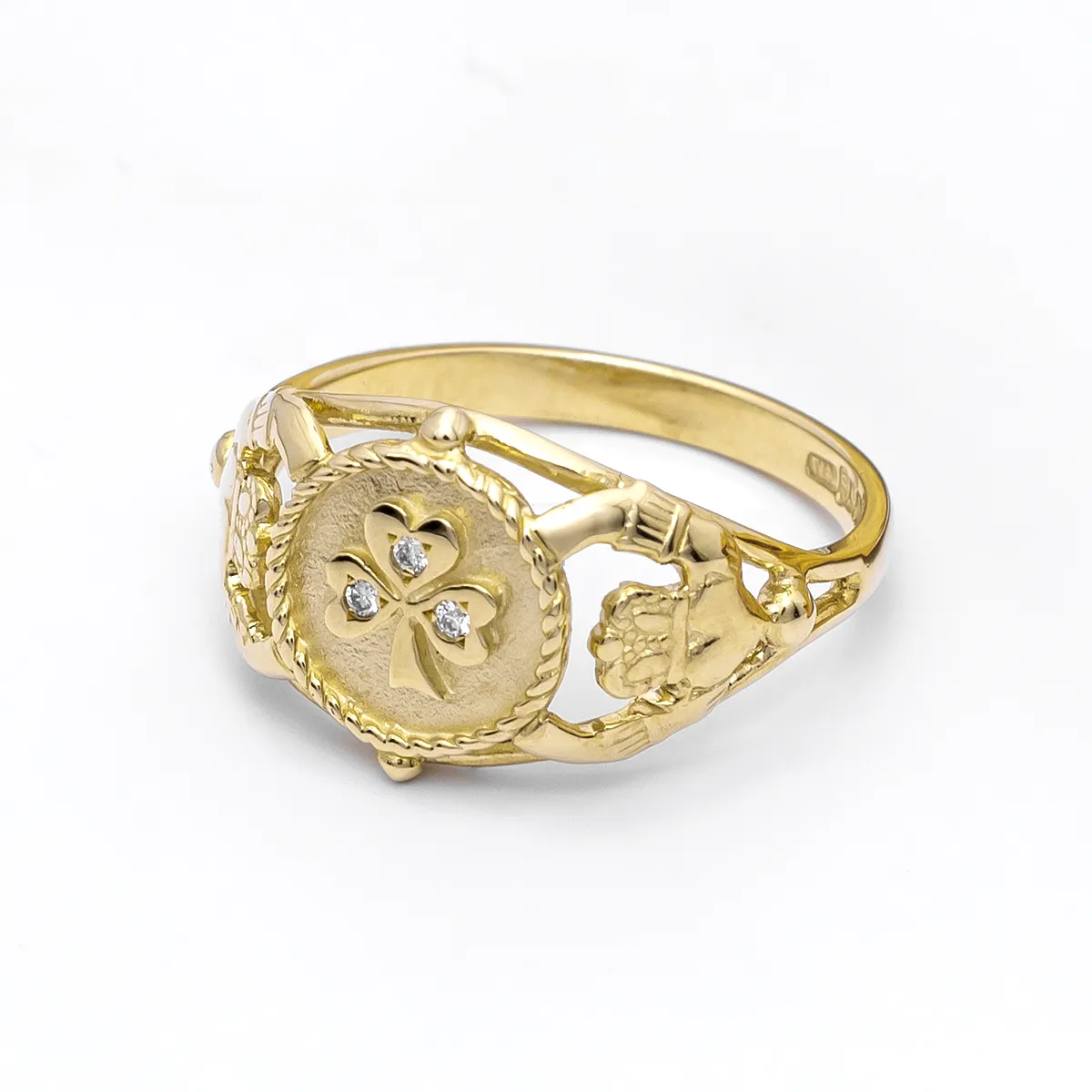 Gents 14K Gold Shamrock Claddagh Ring Photo 6 