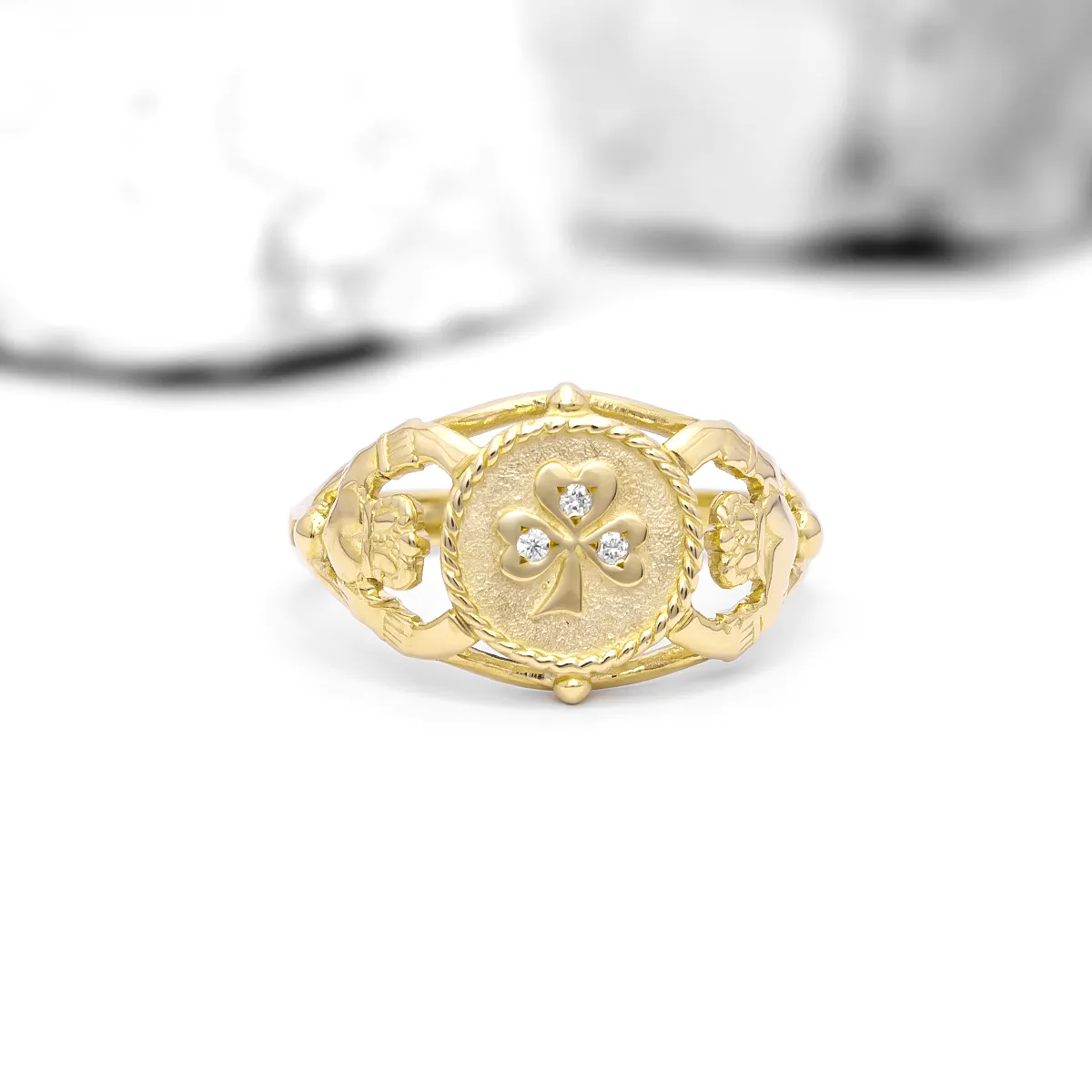 Gents 14K Gold Shamrock Claddagh Ring Photo 7 