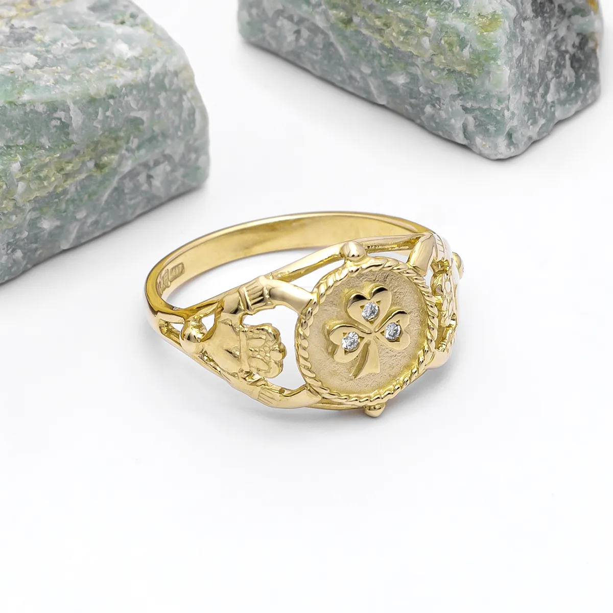 Gents 14K Gold Shamrock Claddagh Ring