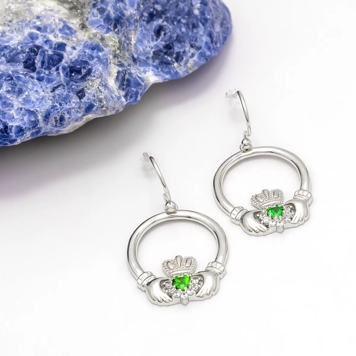 Sterling Silver Green Stone Claddagh Earrings...