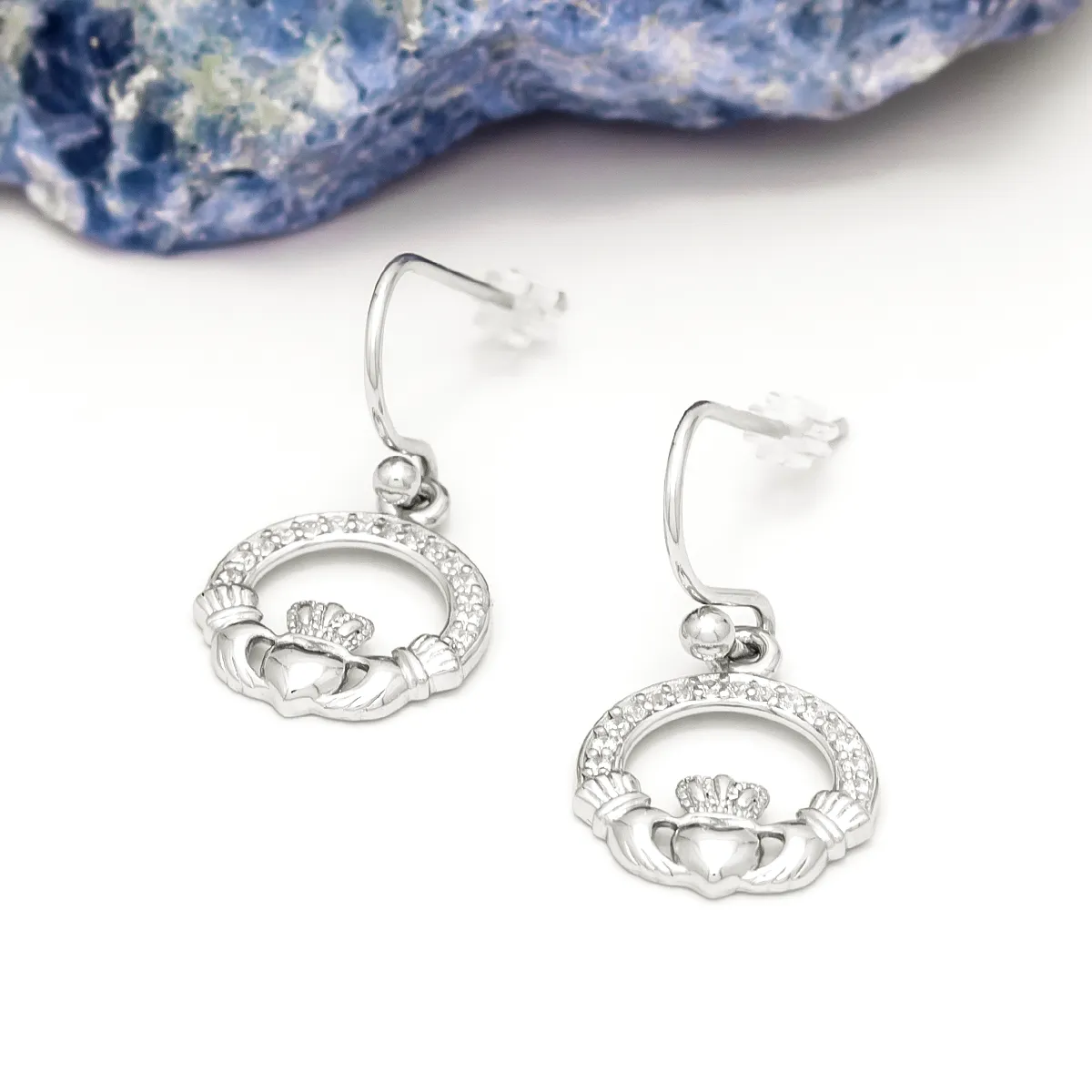 Silver Claddagh Earrings with Cubic Zirconia...