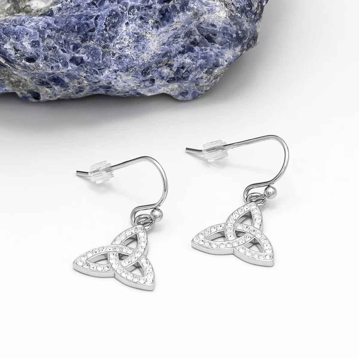 Silver Trinity Knot Earrings with Crystals