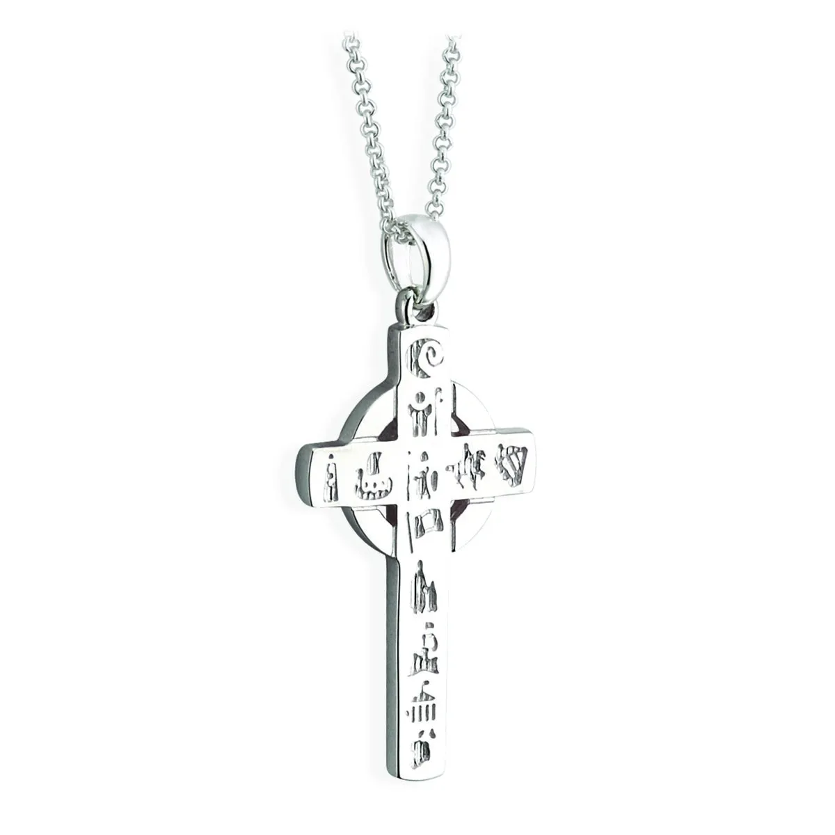 Silver History of Ireland Large Celtic Cross Pendant...