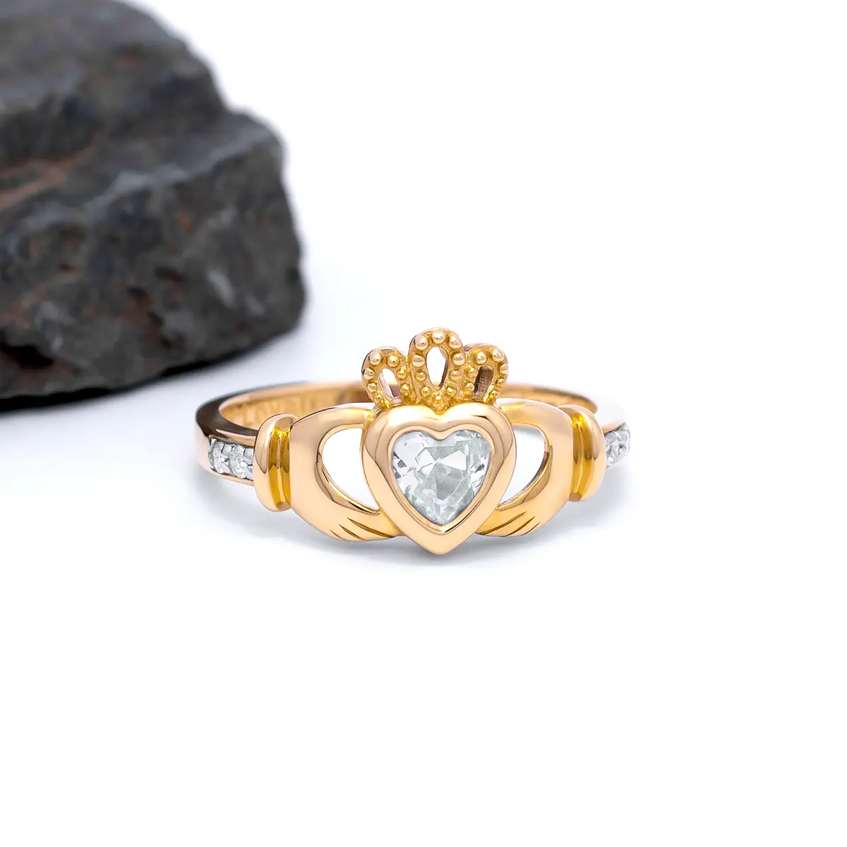 Gold April Claddagh Birthstone Ring...
