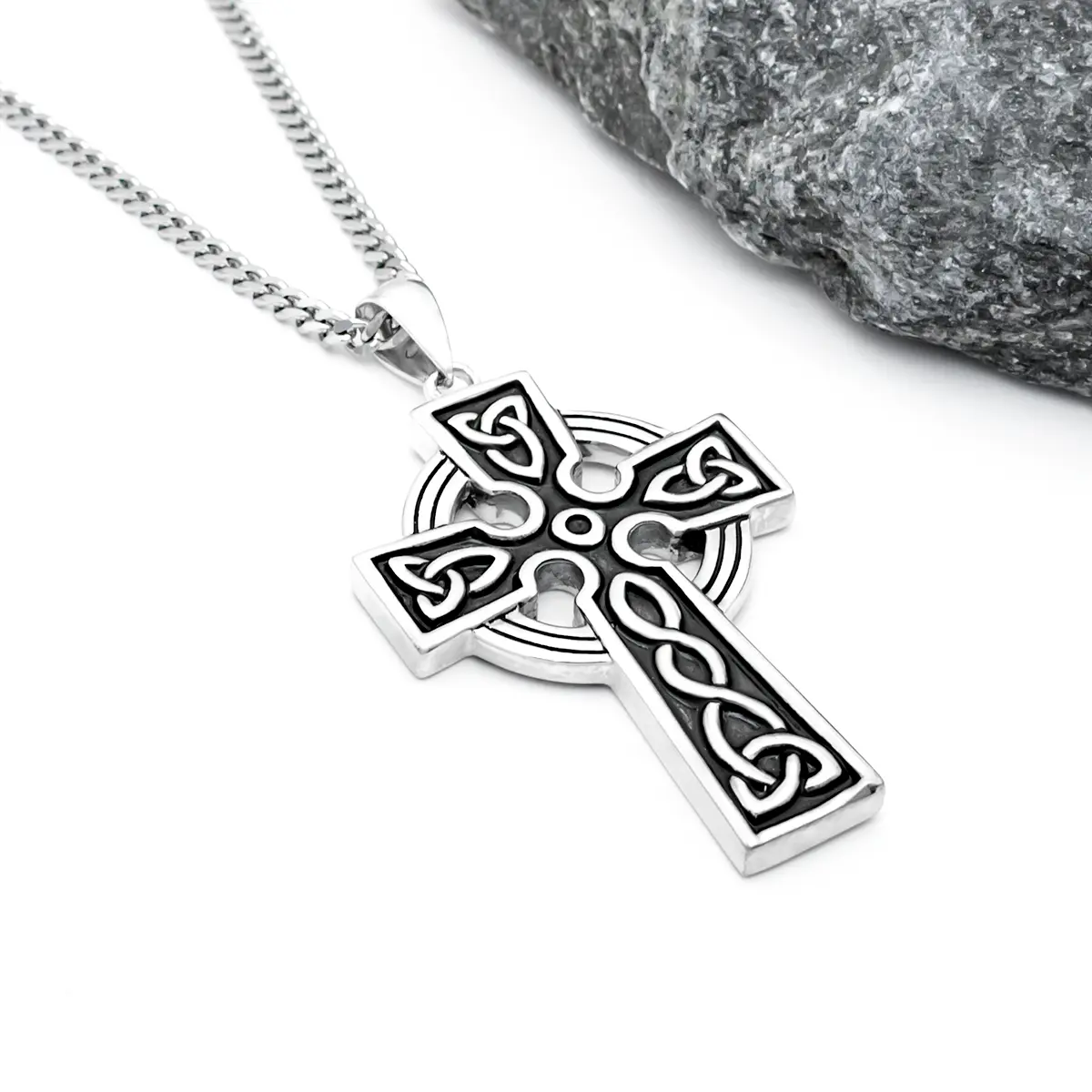 Sterling Silver Yellow Gold Plated Two Tone Celtic Cross Pendant  Embellished with Swarovski® White Crystals - The Twisted Shamrock