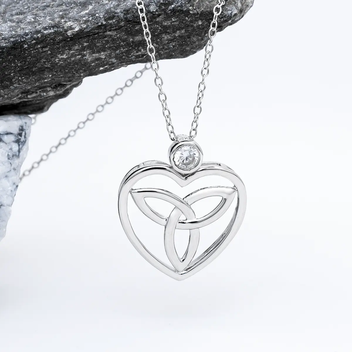 Sterling Silver Trinity Knot Heart Pendant with Crystal...