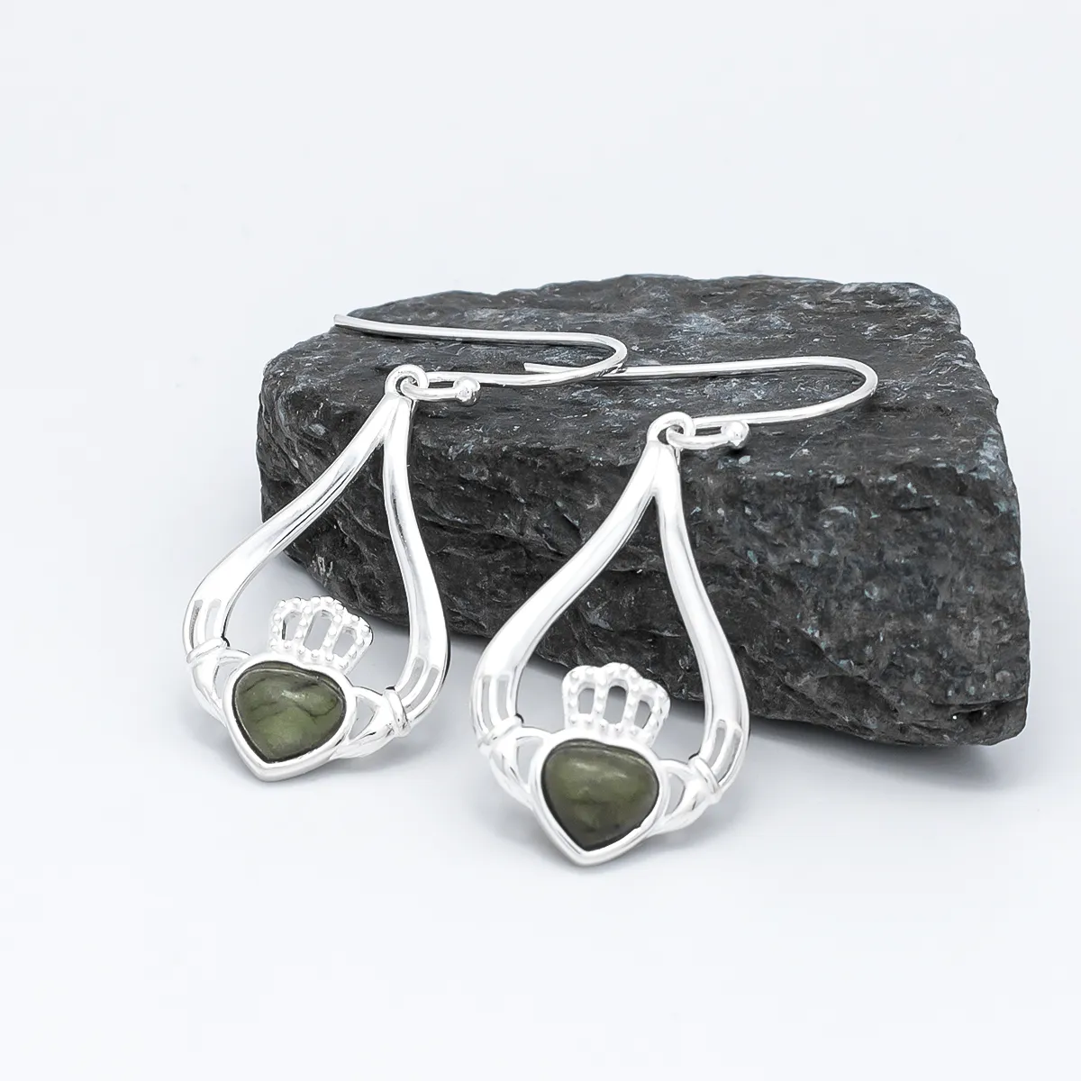 Connemara Marble Sterling Silver Claddagh Earrings...