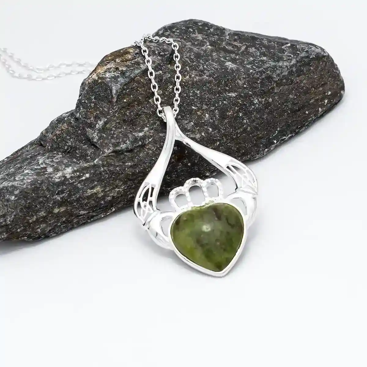 Connemara Marble Sterling Silver Claddagh Necklace...