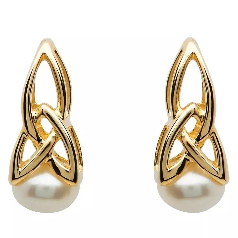 Gold 10k Trinity Pearl Earrings 10E641 4