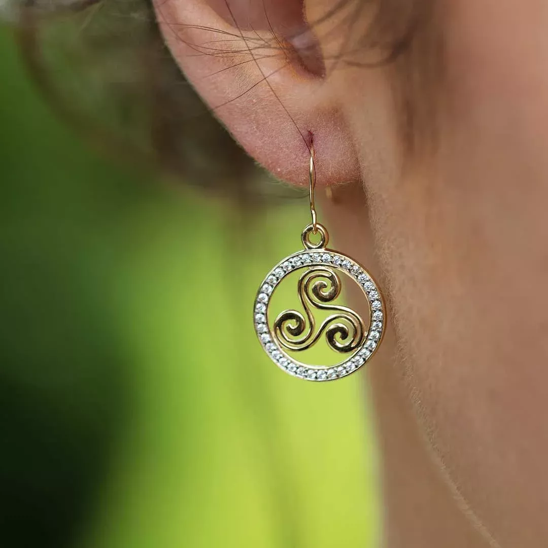 2 Gold 10k Celtic Swirl Stone Set Earrings 10E648_2 4...