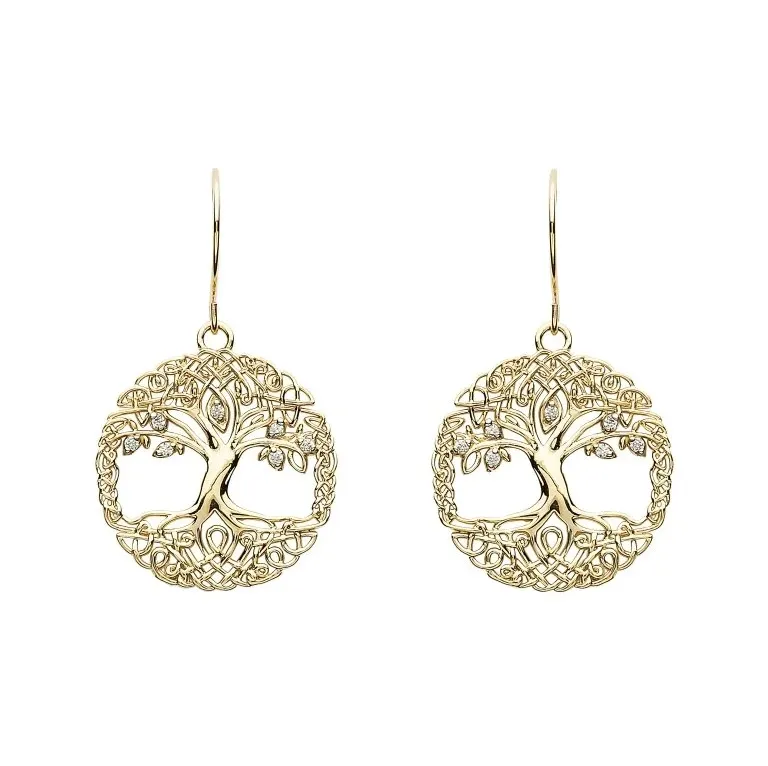 10k Gold Celtic Tree Of Life Drop Earrings...
