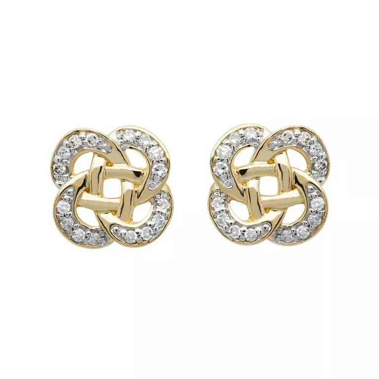 1 14k Gold Celtic Knot Diamond Set Stud Earrings 14E667 4...