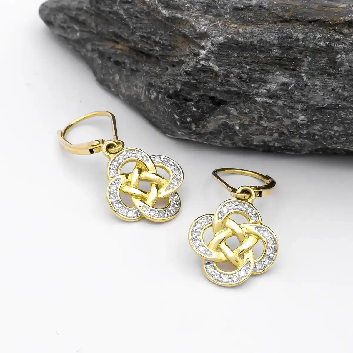 Yellow Gold Celtic Knot Earrings With Diamond...