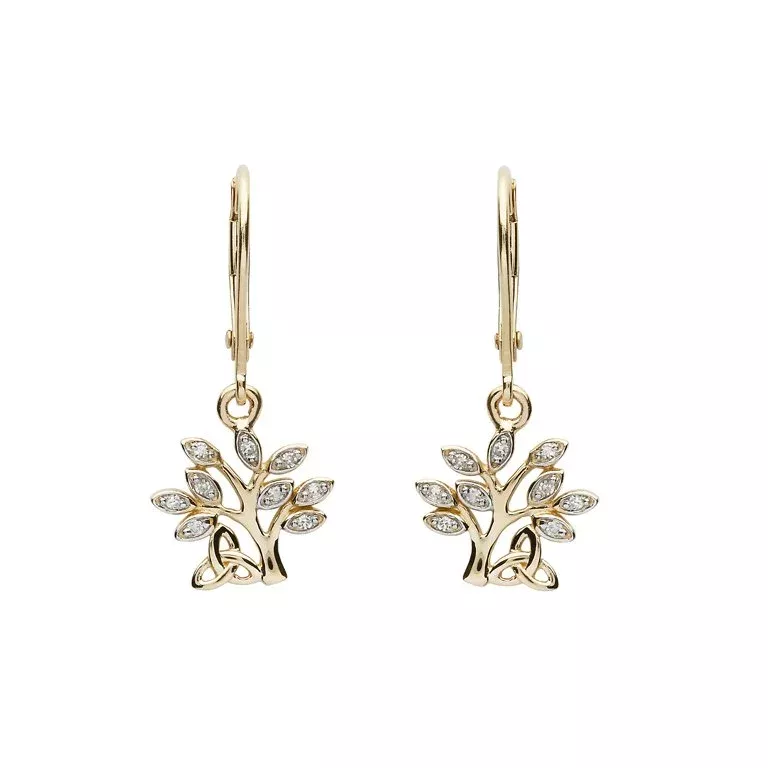 1 14k Yellow Gold Diamond Tree Of Life Drop Earrings 14E676 4