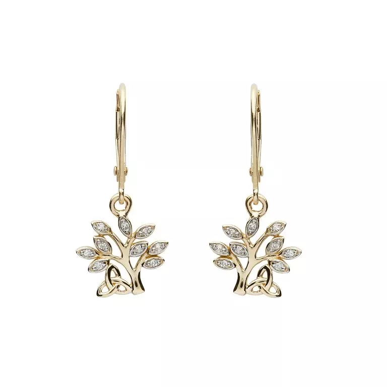 1 14k Yellow Gold Diamond Tree Of Life Drop Earrings 14E676 4...