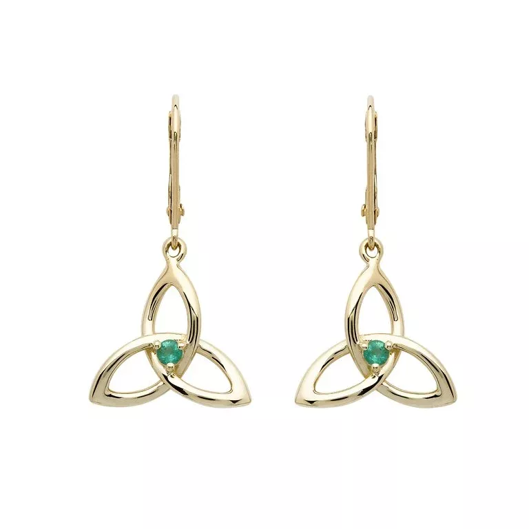 14k Trinity Knot Earrings with Emerald
