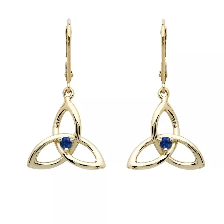 14k Gold Trinity Knot Earrings with Sapphire