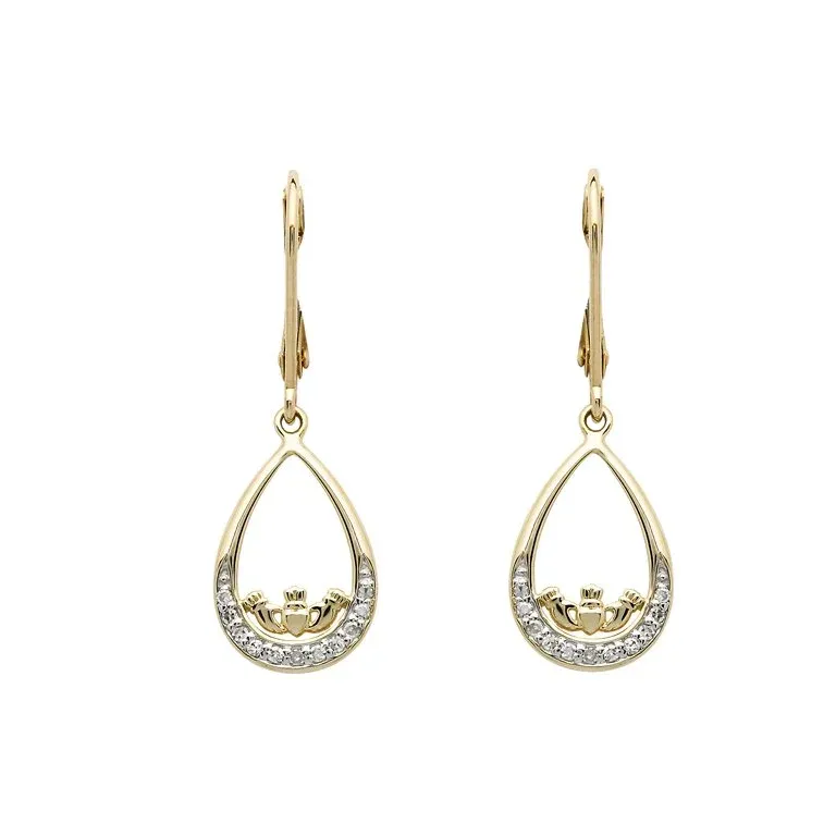 Png 14k Gold Diamond Set Claddagh Drop Drop Earrings 14E691 4