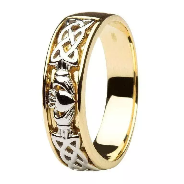 Claddagh Wedding Ring Two Tone Gents with Celtic Knotwork
