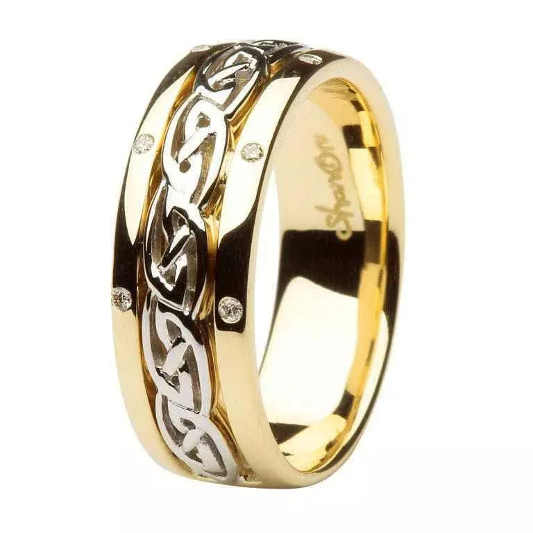 14K Two Tone Gold Ladies Diamond Set Celtic Knot Wedding Ring