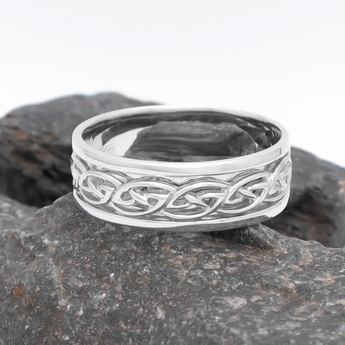 Men's White Gold Celtic Knot Wedding Band...