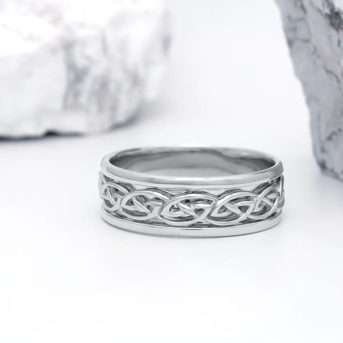 Mens White Gold Celtic Knot Ring 7...