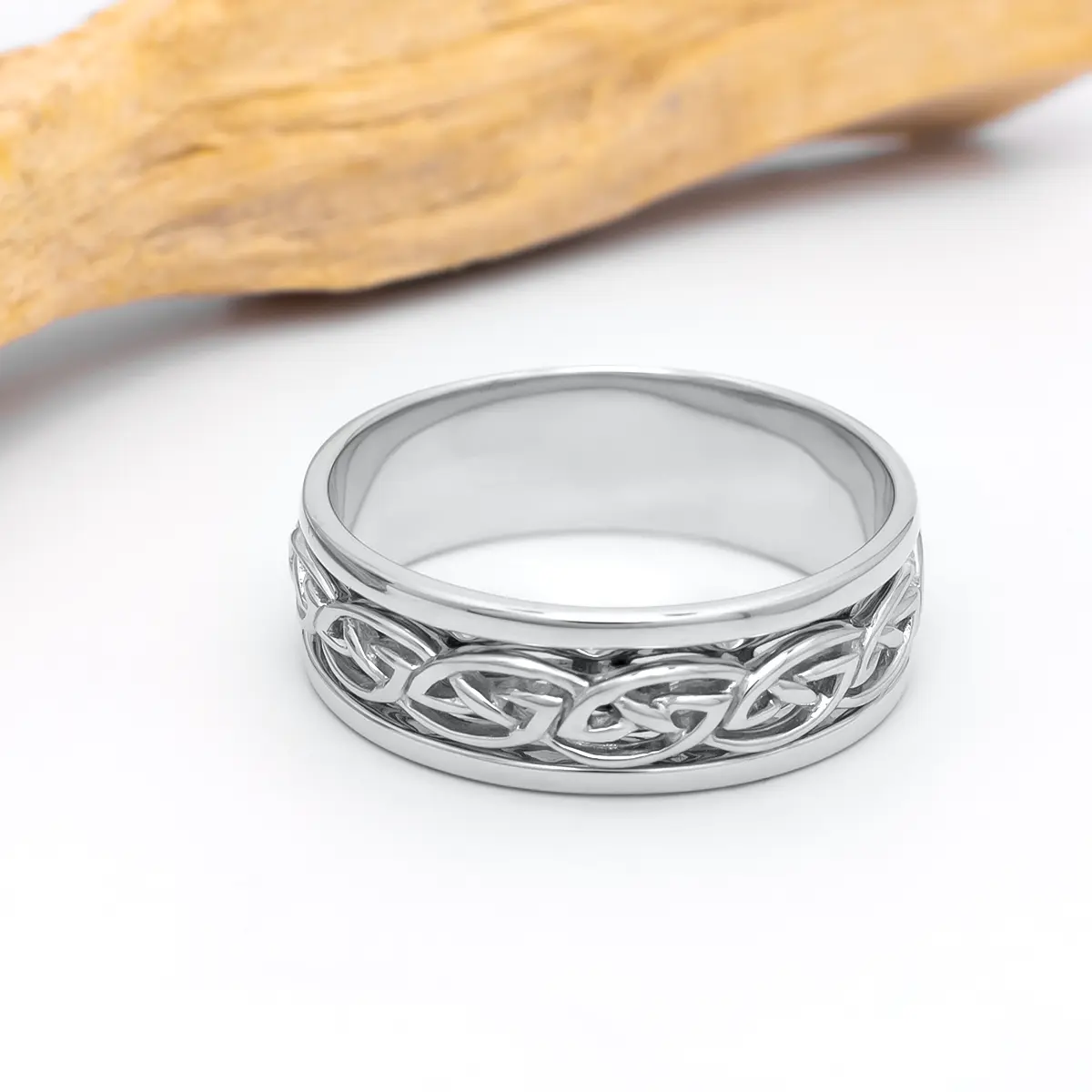 Mens White Gold Celtic Knot Ring 8...