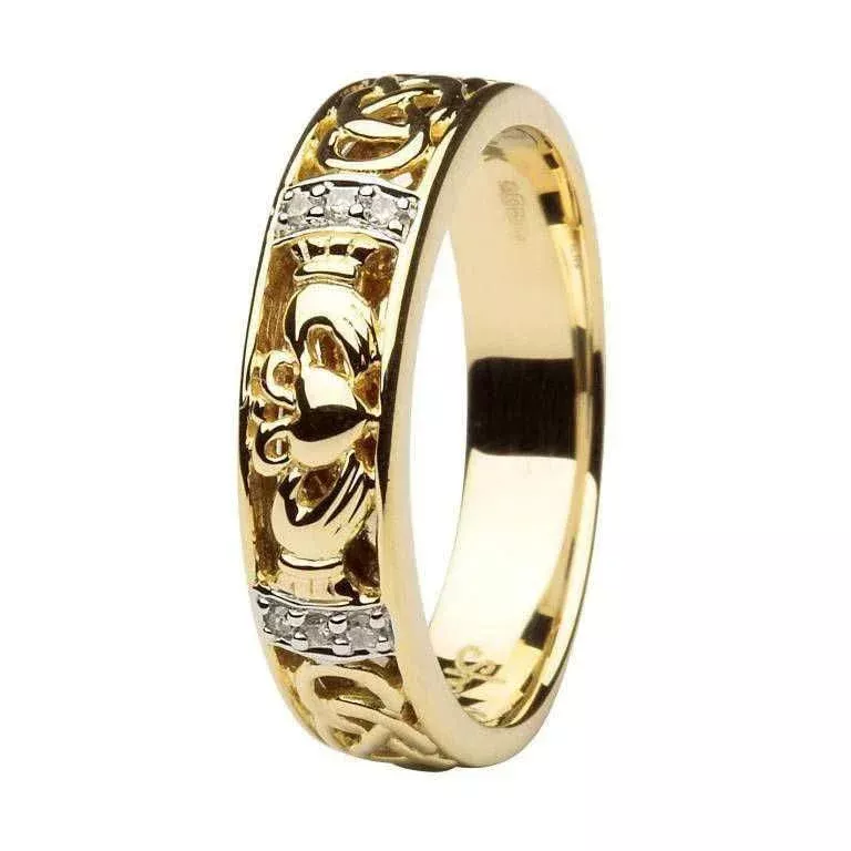 1 Claddagh Diamond Ladies Wedding Ring With Celtic Knot Design 14IC3