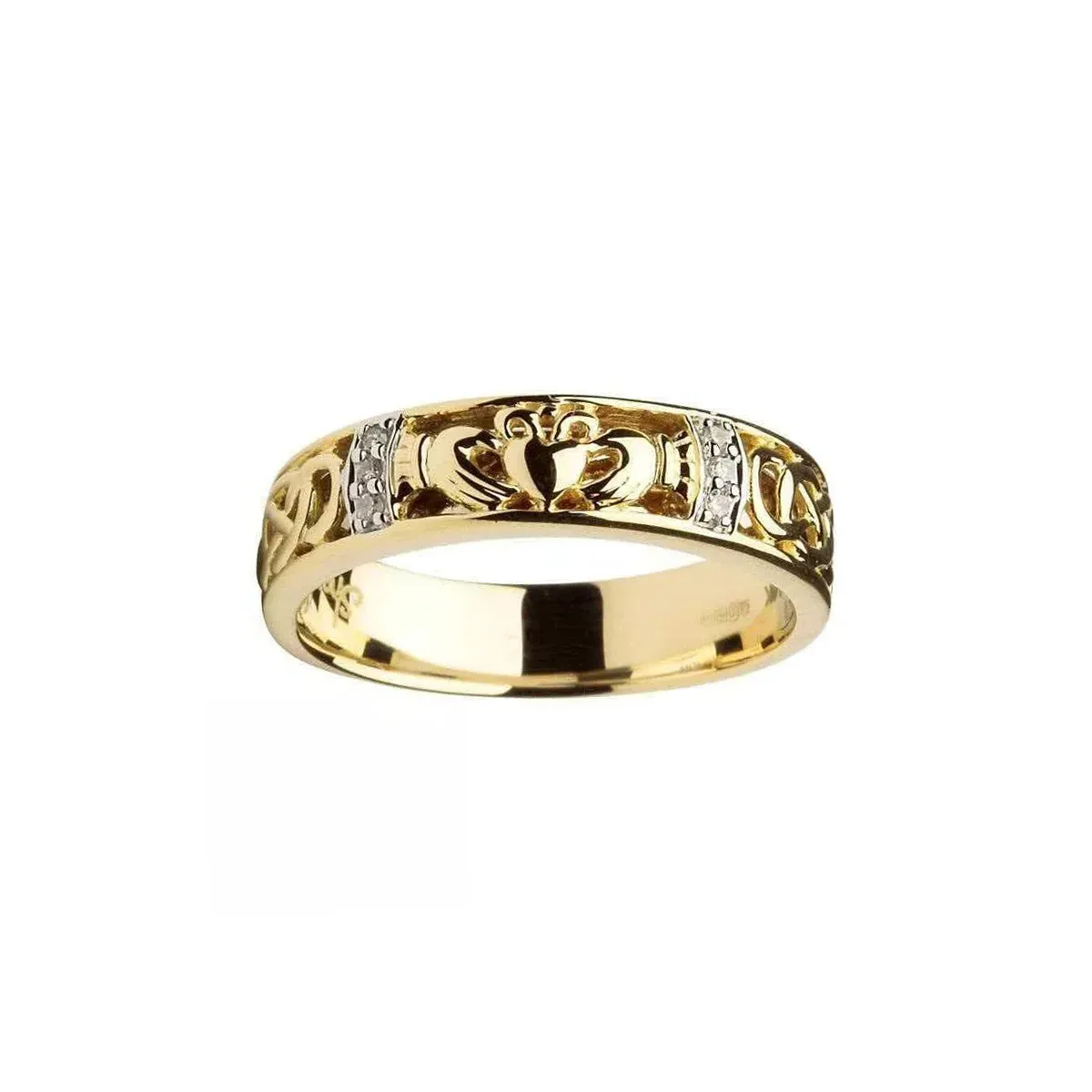 1_claddagh Diamond Ladies Wedding Ring With Celtic Knot Design 14IC3