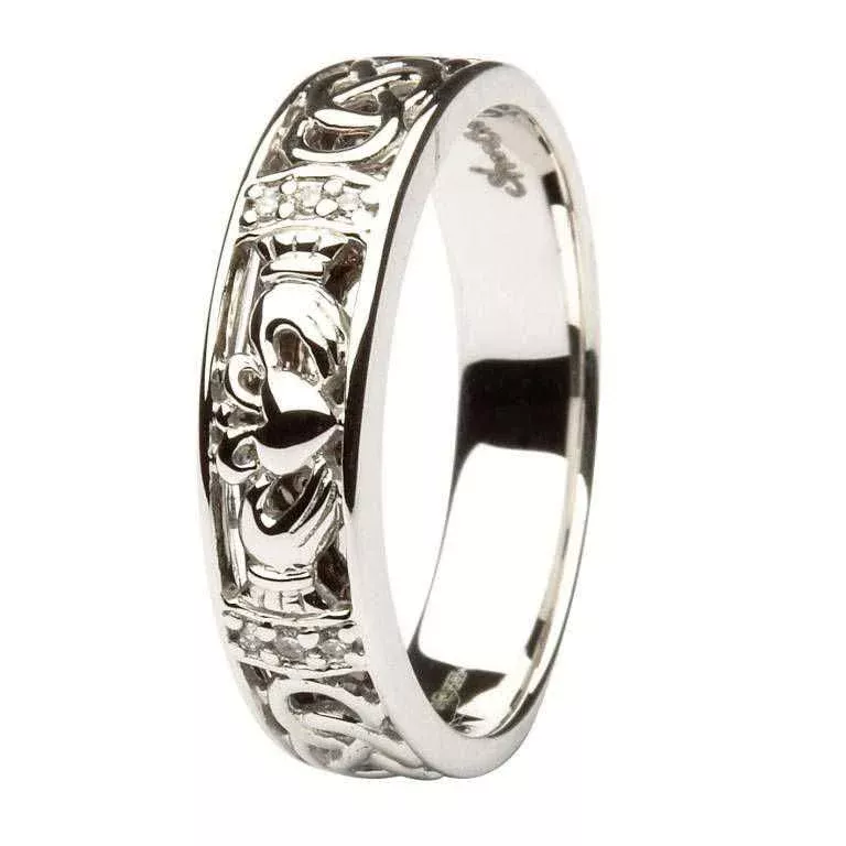 1 Claddagh Diamond Set Ladies Wedding Ring With Celtic Knot Work 14IC3W 8...